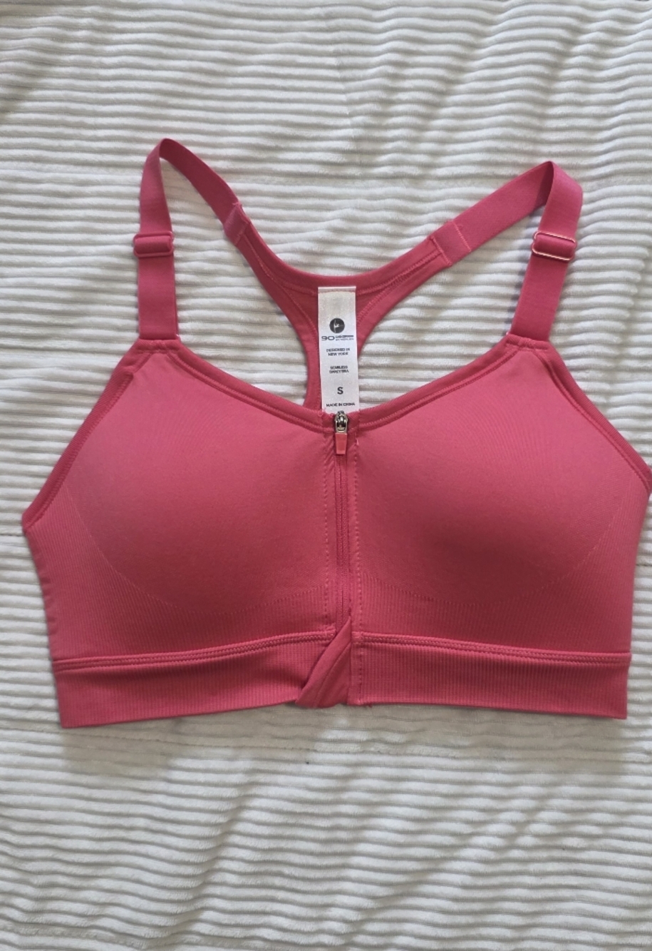 Front-Zip Sports Bra — Bright Pink